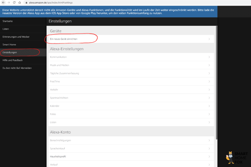 Ein neues Alexa Lautsprecher wird über die Amazon Website hinzugefügt